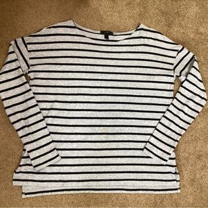 J Crew S Striped Long sleeve Shirt Black and Gray Cotton Boat neck Knit